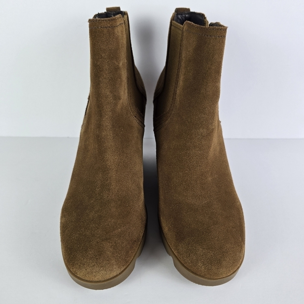 Sorel Chelsea Women's Tan Wedge Suede Bootie with Stacked Heel Size 7 1/2 - Picture 9 of 15